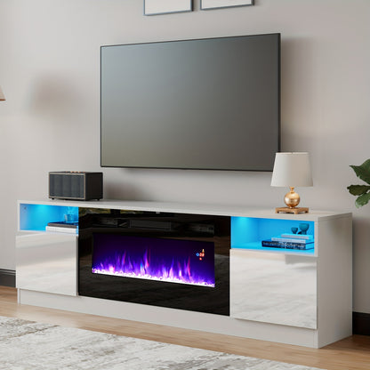 Fireplace TV Stand - Electric LED & Wood Texture