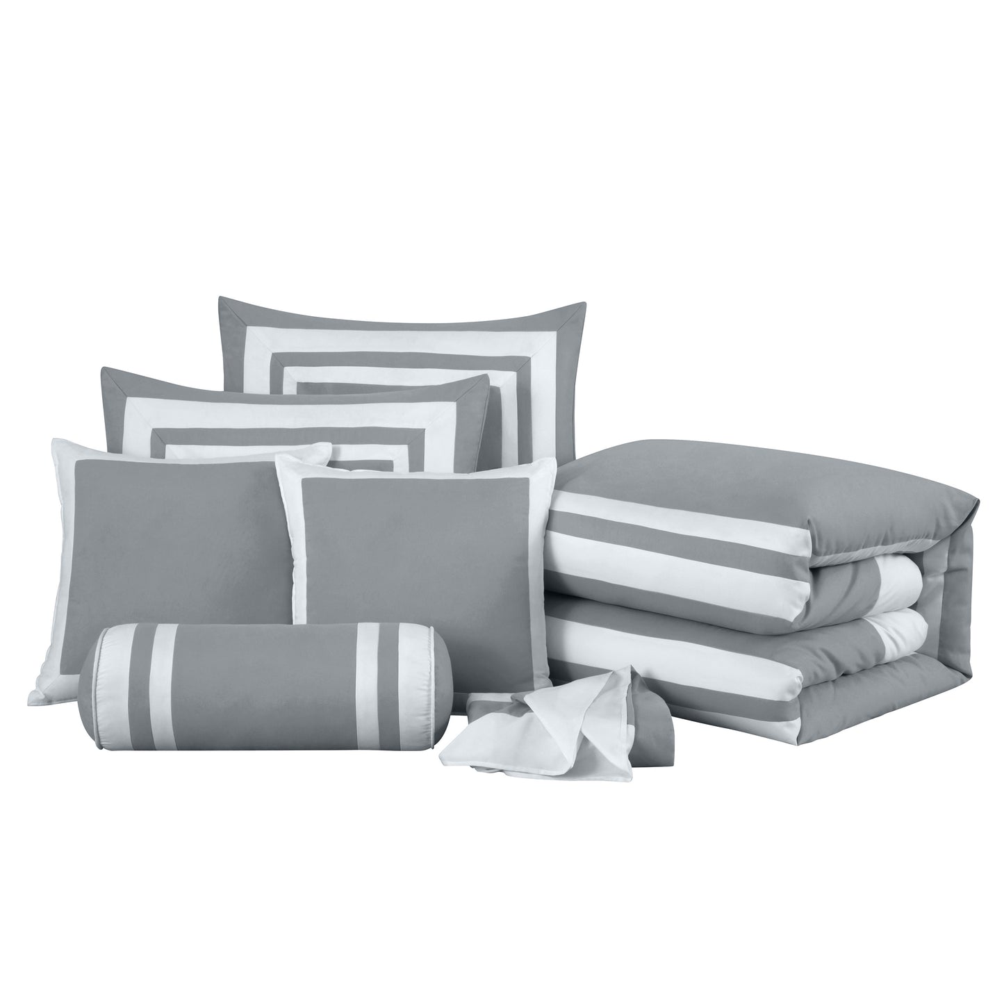 Caprice 7-Piece Modern Hotel Style Square Pattern Comforter Set with Decorative Pillows, Cal King/King/Queen/Full Size