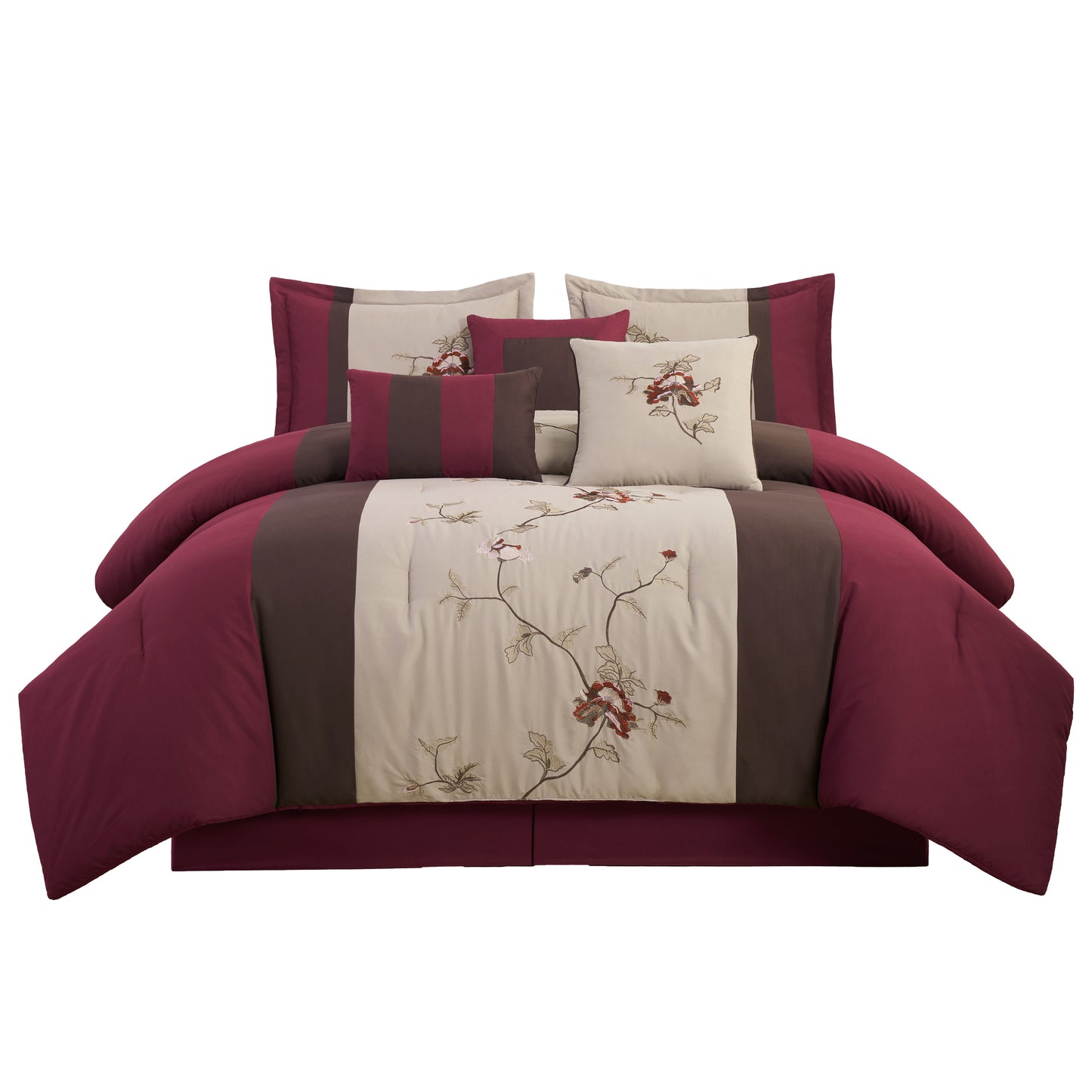 Vienna 7-Piece Embroidered Floral Comforter Set, California King/King/Queen/Full Sizes - Christmas Gift for Family and Friends