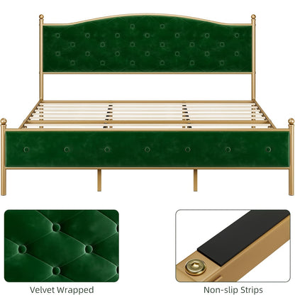 Full, Queen, King, White, Blue, Green, Senfot Bed Frame, Velvet Upholstered Platform Bed With Button Tufted Headboard, Heavy Duty Mattress Foundation With Solid Wood Slats Support, No Box Spring Needed