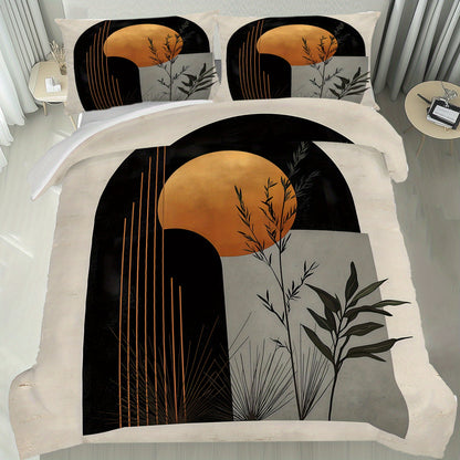 Latacaca 3pcs Modern Geometric Botanical Duvet Cover Set, 1 Quilt Cover + 2 Pillowcases, All Seasons Bedroom Setting, Perfect for Home and Dorm Decor, Soft and Machine Washable
