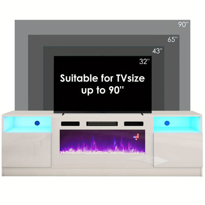 Fireplace TV Stand - Electric LED & Wood Texture