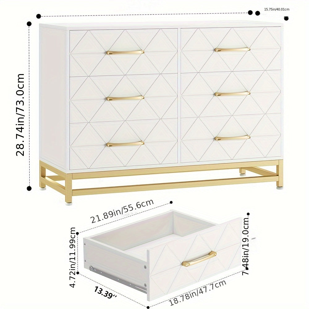 6-Drawer Dresser TV Stand - Wood Chest with Metal Handles