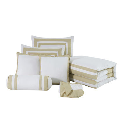 Caprice 7-Piece Modern Hotel Style Square Pattern Comforter Set with Decorative Pillows, Cal King/King/Queen/Full Size