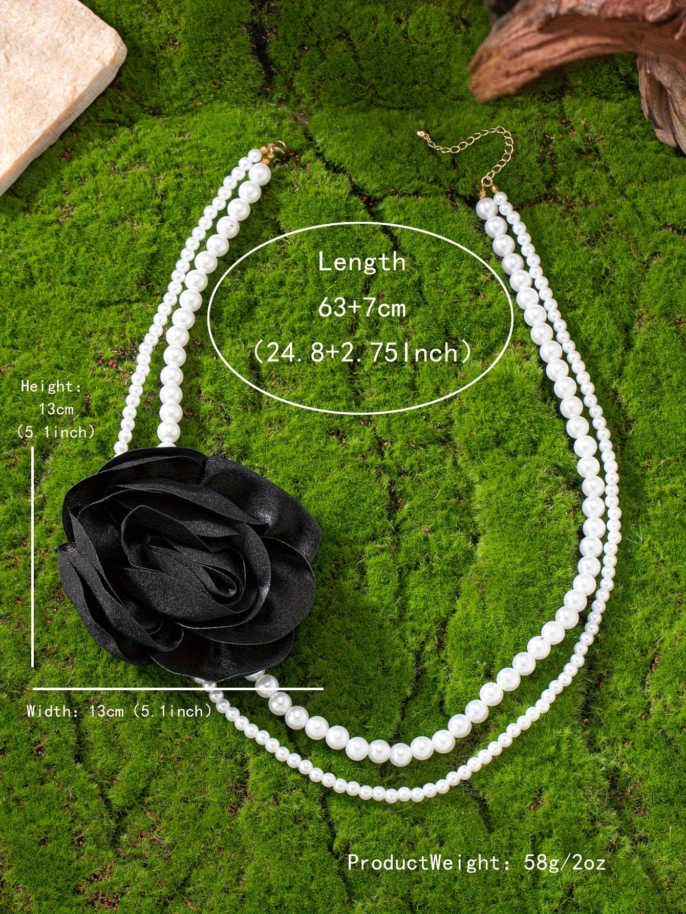 1pc Black & Green 3D Soft Flower Decor Layered Faux-Pearl Necklace, Elegant Style Imitation Pearl Necklace, Evening Jewelry