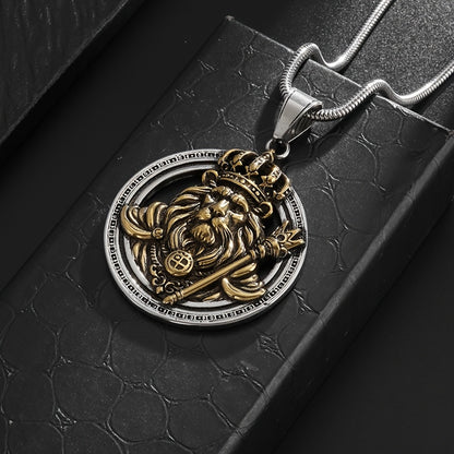Lion King Throne Pendant - 18K Gold Plated Stainless Steel, Men's Fashion Hip Hop Necklace for Parties & Events