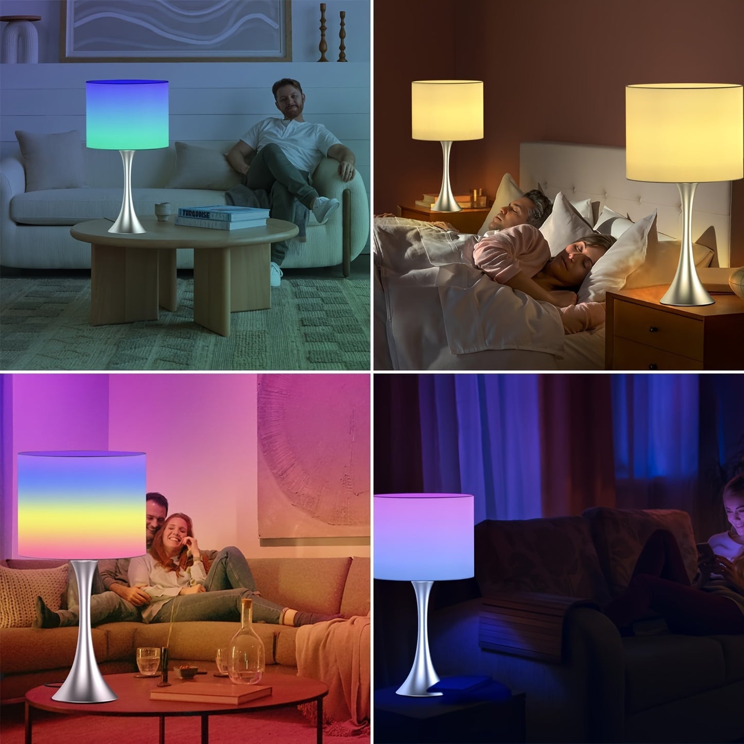 24" Tall Modern Smart Bedside Table Lamps for Bedroom Set of 2, Bedroom Lamp for Nightstand Light Decoration, APP Remote Control & Music Sync Desk Light for Farmhouse Living Room Decor (Brown)