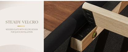 Velvet Bed Frame, 61.4" High Headboard Platform Bed Velvet Upholstered with Gold Trim & Footboard, Black