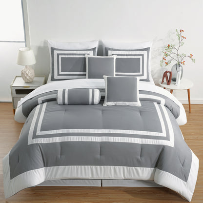 Caprice 7-Piece Modern Hotel Style Square Pattern Comforter Set with Decorative Pillows, Cal King/King/Queen/Full Size