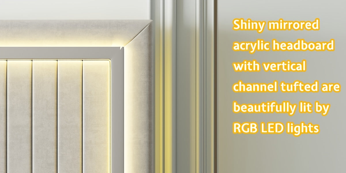 LUXOAK Queen Size LED Platform Bed Frame with Upholstered Design, Includes 4 Storage Drawers, Adjustable Headboard with Vertical Channels, No Box Spring Needed