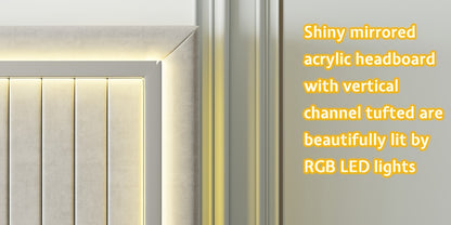 LUXOAK Queen Size LED Platform Bed Frame with Upholstered Design, Includes 4 Storage Drawers, Adjustable Headboard with Vertical Channels, No Box Spring Needed