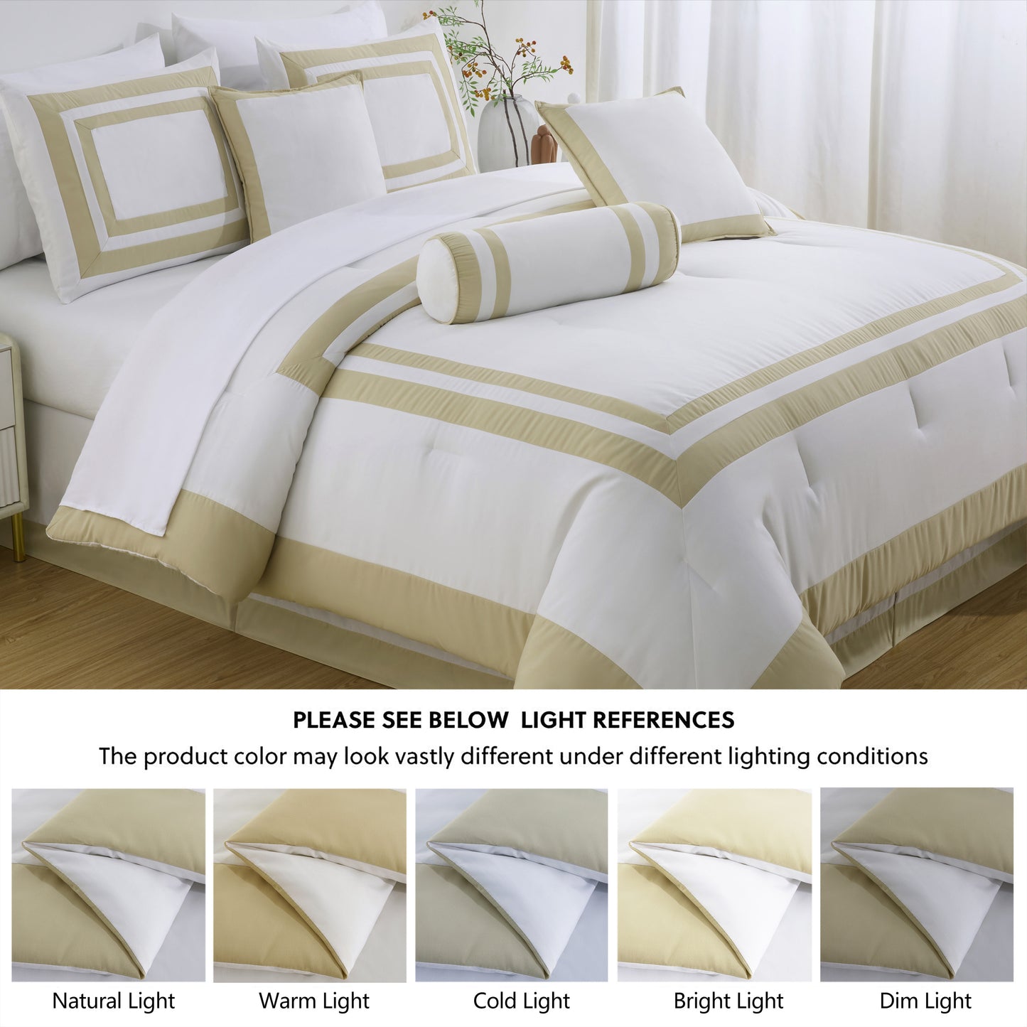 Caprice 7-Piece Modern Hotel Style Square Pattern Comforter Set with Decorative Pillows, Cal King/King/Queen/Full Size