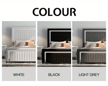 Queen/King Upholstered Platform Bed with LED Lights - 4 Storage Drawers& Adjustable Channeled Headboard, No Box Spring